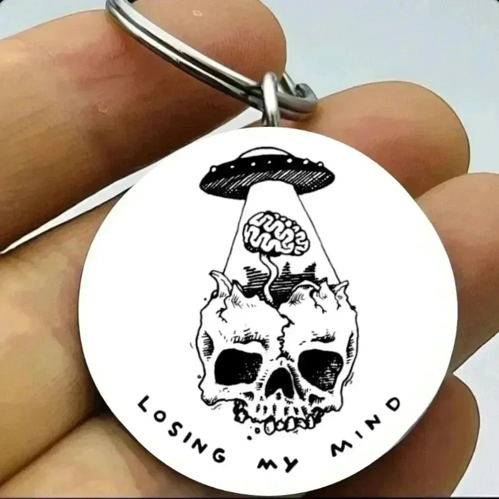 Alien Flying Saucer Take Brain Hotror Skull Hot Keychain Art